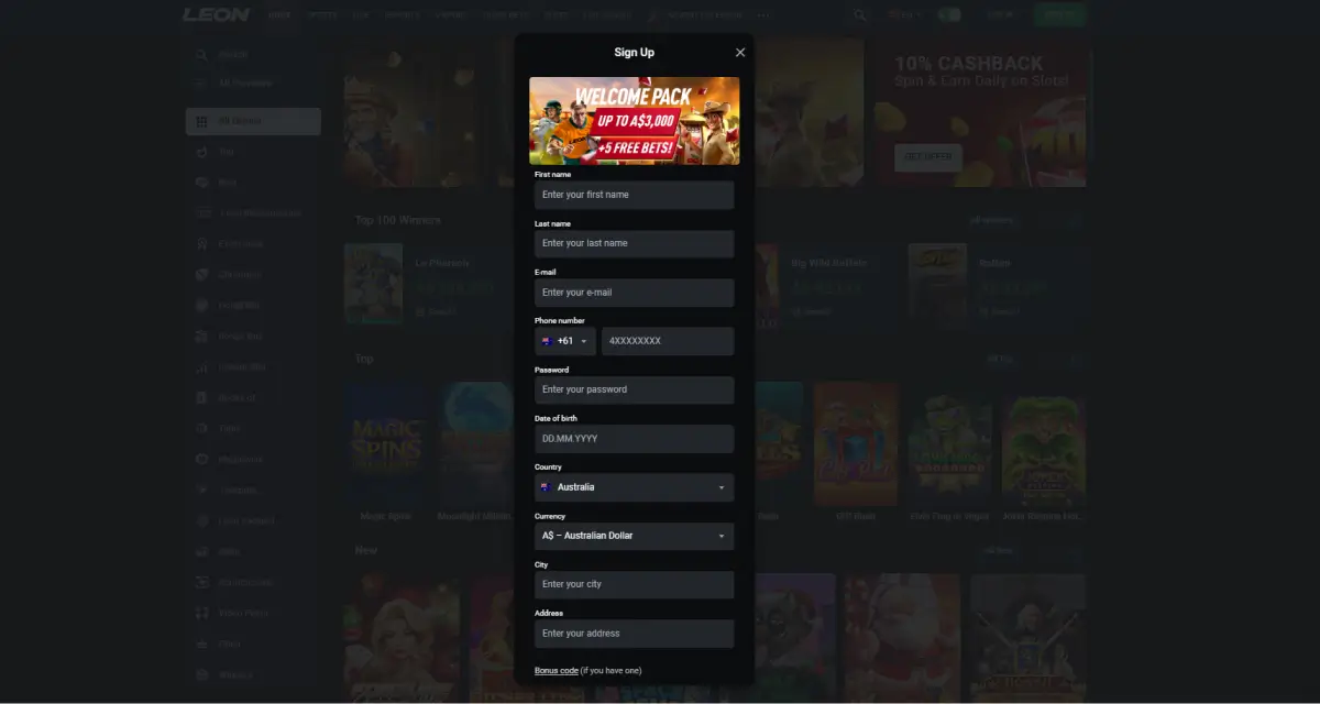 Registration and login to Leon casino Leon casino