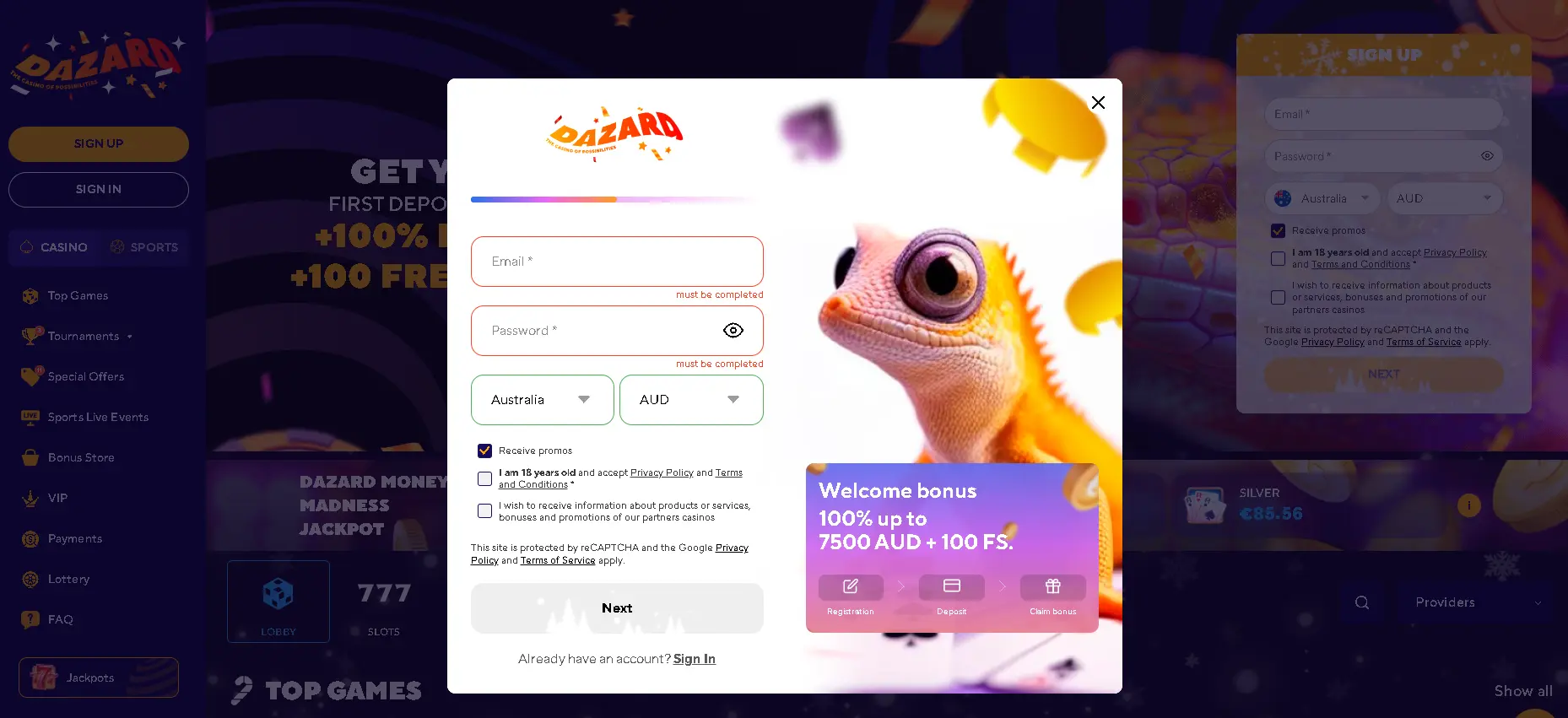 Registration at Dazard casino Registration at Dazard casino