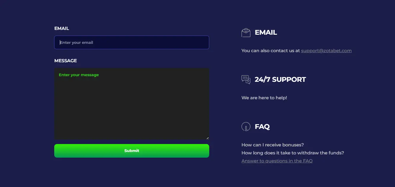 Zotabet casino support service - help without unnecessary expectations Zotabet support service - help without unnecessary expectations