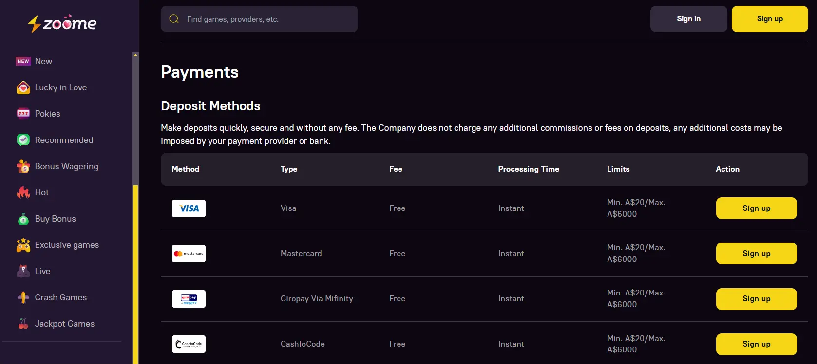 What are the deposit requirements at online casinos in Australia