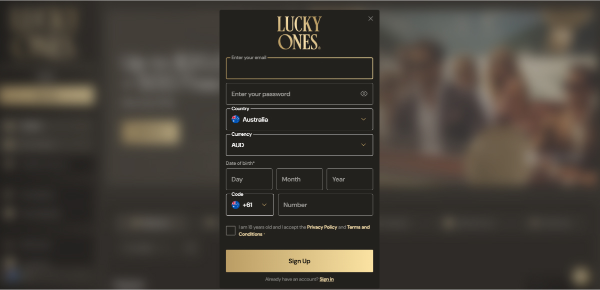 Easy registration at Lucky Ones сasino Registration at Lucky Ones сasino